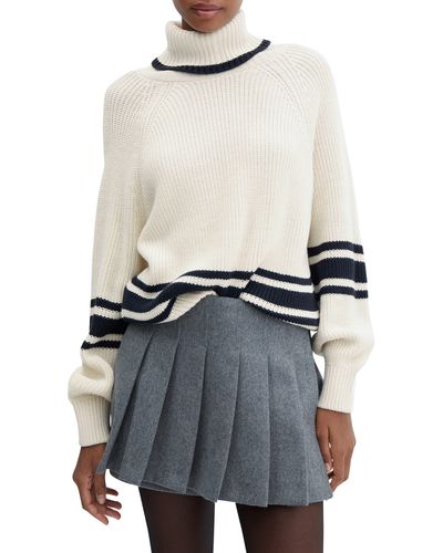 Mango Stripe Turtleneck Sweater - White