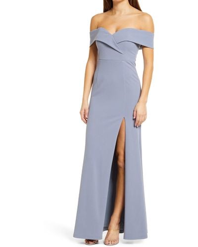 Lulus Song Of Love Off The Shoulder Knit Gown In Blue Gray At Nordstrom Rack