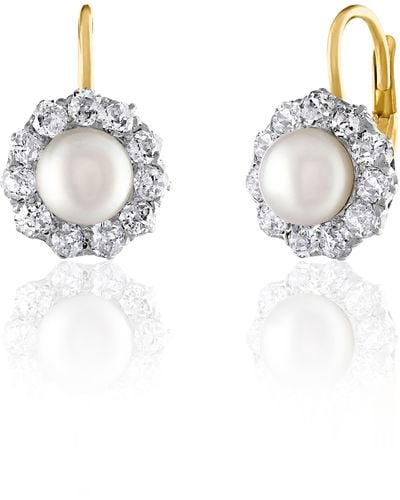 Mindi Mond Freshwater Pearl & Diamond Drop Earrings - White