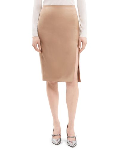 Theory Side Slit Wool Pencil Skirt - Natural