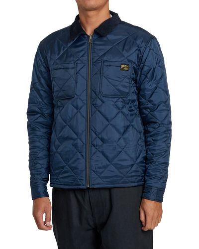 RVCA Dayshift Reversible Flannel & Quilted Sateen Overshirt - Blue