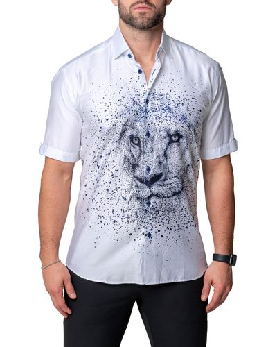 Maceoo Galileo Liondissolve Short Sleeve Contemporary Fit Button-up Shirt - White