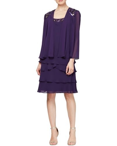 Sl Fashions Slny Sequin Chiffon Jacket Dress - Purple