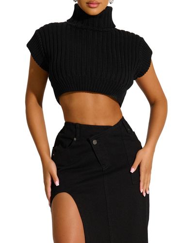 Naked Wardrobe Crop Turtleneck Sweater - Black