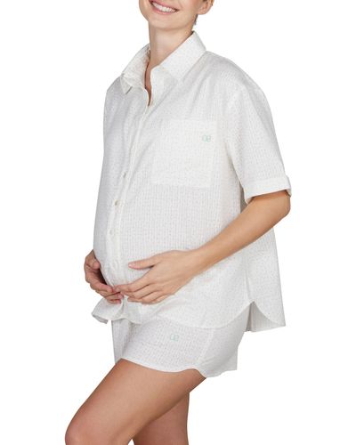 Cache Coeur Paulette Maternity/nursing Organic Cotton Short Pajamas - White