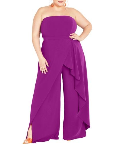 City Chic Attract Strapless Jumpsuit - Purple