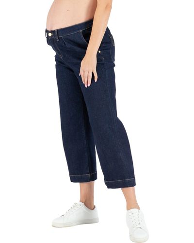 Cache Coeur Jill Crop Maternity Wide Leg Jeans - Blue