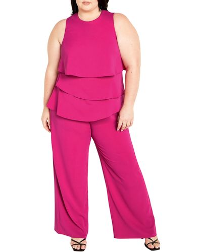 City Chic Alexis Sleeveless Wide Leg Jumpsuit - Pink