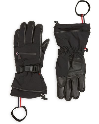3 MONCLER GRENOBLE Leather Trim Ski Gloves - Black