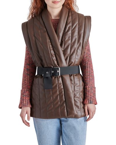 Steve Madden Narcisa Belted Quilted Faux Leather Vest - Brown