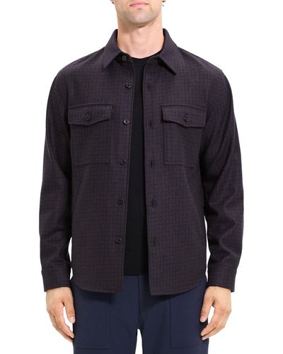 Theory Garvin Plaid Recycled Wool Blend Shirt Jacket - Blue