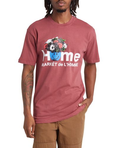 Market Smiley De L'homme Cotton Graphic T-shirt - Red