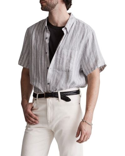 Madewell Perfect Stripe Linen Short Sleeve Button-up Shirt - Gray