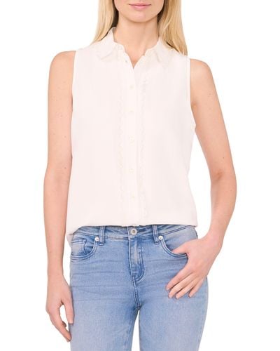 Cece Scallop Detail Sleeveless Button-up Shirt - Blue