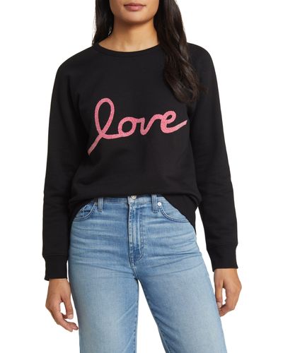 Caslon Caslon(r) Love Metallic Cotton Blend Graphic Sweatshirt - Black