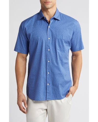 Peter Millar Shorebird Stretch Short Sleeve Button-up Shirt - Blue