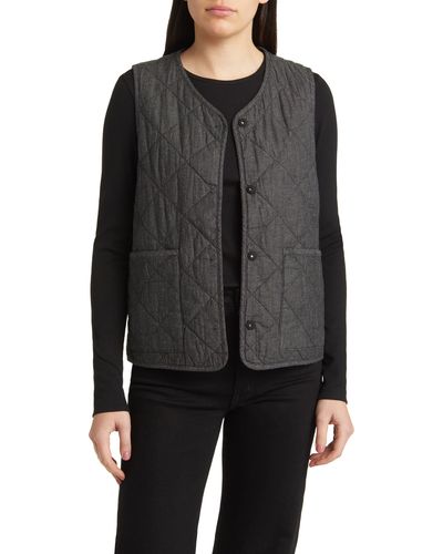 Eileen Fisher V-neck Quilted Twill Organic Cotton Vest - Black