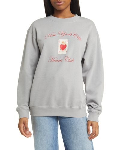 GOLDEN HOUR New York City Hearts Club Cotton Blend Fleece Graphic Sweatshirt - Gray
