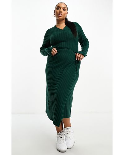 ASOS Curve Long Sleeve Midi Wrap Sweater Dress - Green