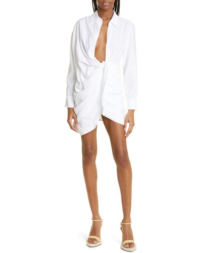 Jacquemus La Robe Bahia Long Sleeve Sash Dress - White