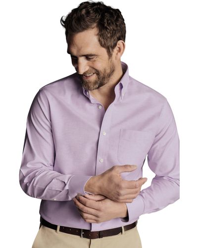 Charles Tyrwhitt Slim Fit Button-down Collar Non-iron Stretch Oxford Shirt - Purple