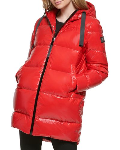 Karl Lagerfeld Cocoon Water Resistant Down & Polyester Fill Puffer Jacket - Red