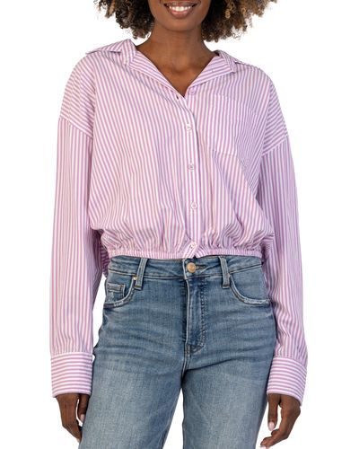 Kut From The Kloth Presley Stripe Crop Button-up Shirt - Red