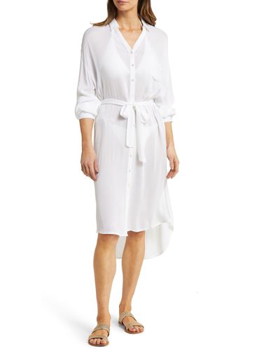 Elan Long Sleeve Shirtdress - White