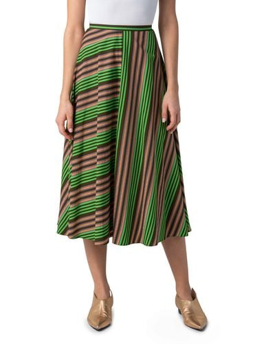 Akris Punto Patchwork Stripe Midi Skirt - Green
