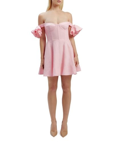 Bardot Sigma Corset Off The Shoulder Linen Minidress - Pink
