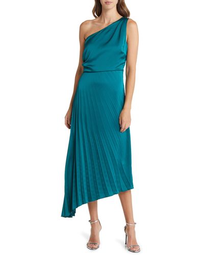 Sam Edelman One-shoulder Asymmetric Pleated Cocktail Dress - Blue