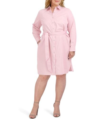 Foxcroft Rocca Long Sleeve Popover Shirtdress - Pink