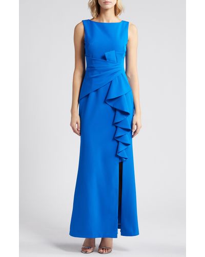Eliza J Ruffle Front Gown - Blue