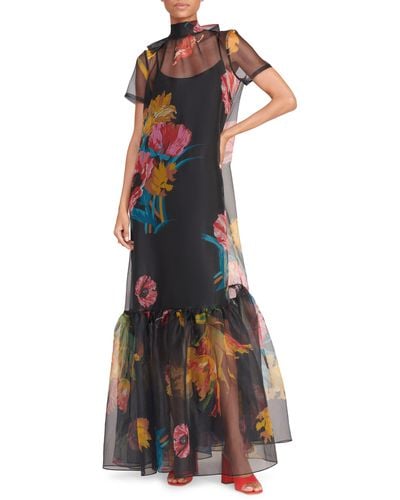 STAUD Calluna Floral Ruffle Hem Organza Gown - Multicolor