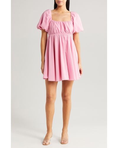 All In Favor Puff Sleeve Babydoll Minidress In At Nordstrom, Size X-large - Pink