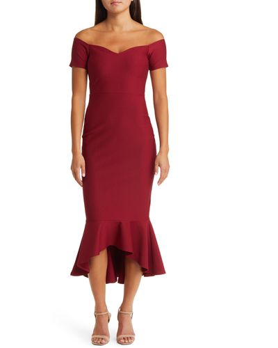 Lulus How Much I Care Off The Shoulder Dress - Red