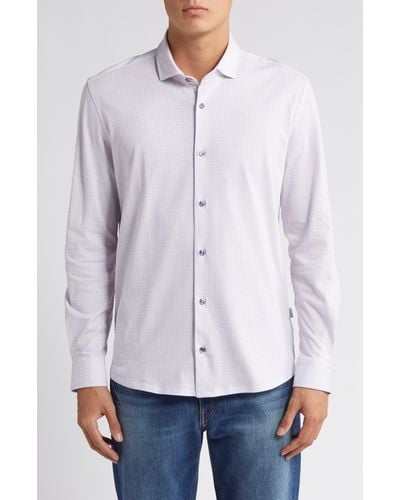 Stone Rose Microcheck Performance Knit Button-up Shirt - White