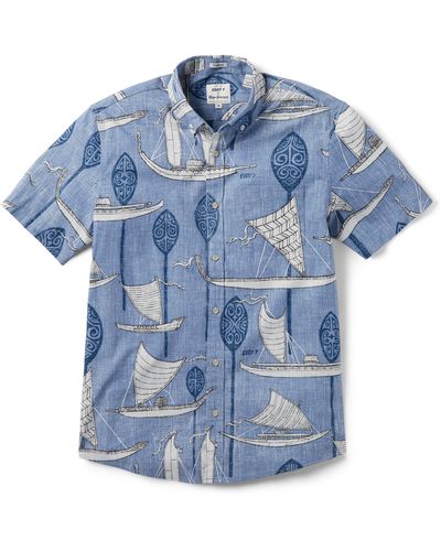 Reyn Spooner X Eddy Y South Pacific Voyagers Short Sleeve Button-down Shirt - Blue