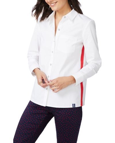 Court & Rowe Grosgrain Detail Stretch Poplin Button-up Shirt - White