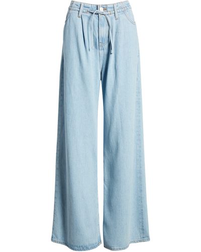FRAME Super Drape Wide Leg Denim Drawstring Pants - Blue