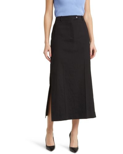BOSS Vemata Linen Blend Midi A-line Skirt - Black