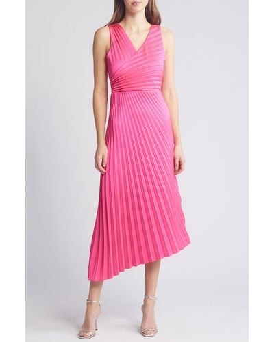 Sam Edelman Pleated Asymmetric Hem Satin Dress - Pink