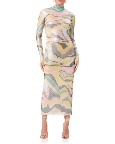 AFRM Shailene Foil Long Sleeve Dress - Natural