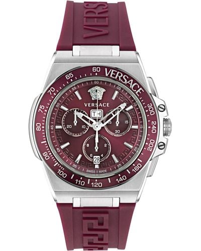 Versace Greca Extreme Silicone Strap Chronograph Watch - Red