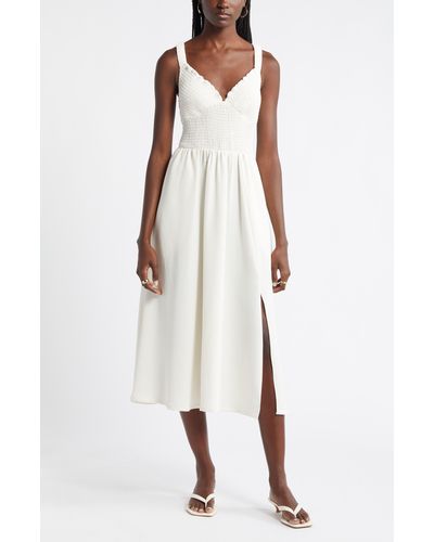 Nordstrom Smocked Bodice Sleeveless Midi Dress - White
