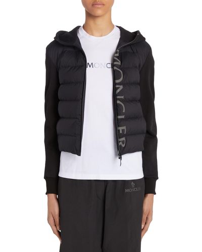 Moncler Quilted Down & Knit Hooded Cardigan - Black
