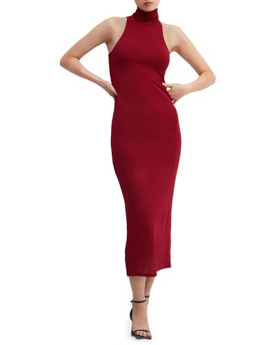 Mango Turtleneck Sleeveless Midi Dress - Red