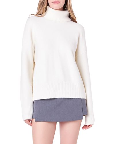 English Factory Notch Hem Turtleneck Sweater - White