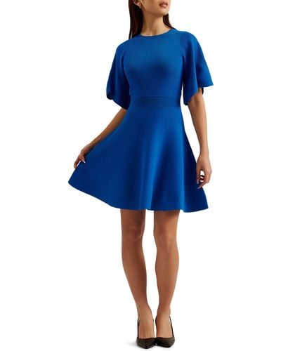 Ted Baker Olivia Rib Fit & Flare Dress - Blue