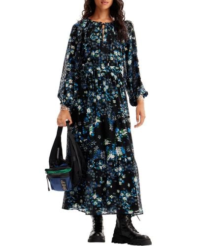 Desigual Rhode Island Floral Print Long Sleeve Maxi Dress - Black